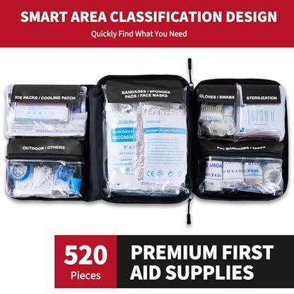 520 Pieces Premium First Aid Kit - Large Emergency Medical Kit (Black) - color: Black