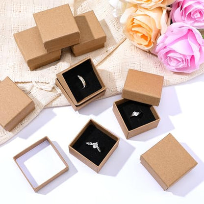 SynHHergyx 48 Pack Ring Box Jewelry Gift Boxes 2x2x1.2 Inch Small Boxes Square Cardboard Jewelry Box with Foam Mini Earring Packing Box for Ring and Earring - color: Brown