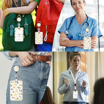 Teacher Lanyard with ID Holder, Colorful Alphabet Badge Holder with Retractable Reel Clip and Breakaway Lanyard, Gifts for Teachers - color: Colorful Alphabet-056