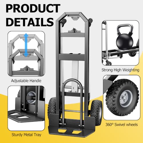 4 in 1 Folding Hand Truck, 1000lbs Capacity Dolly Cart Industrial Convertible Heavy Duty with Retractable Handle and 4 Rubber Wheels, Collapsible Cart for Moving Home, Warehouse, Black-Silver - color: Black Silver-1000