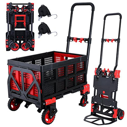 JJSMKCH 2-in-1 Hand Truck Dolly Cart Foldable with Folding Basket - color: B-red