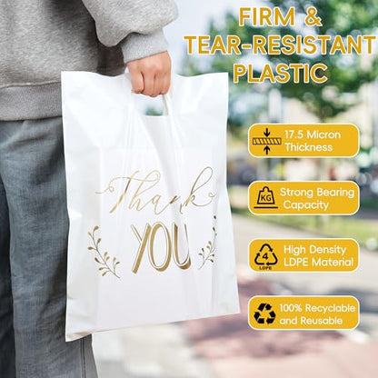 Thank You Bags for Business Small, 100 PCS 12x15 Plastic Shopping Bags - color: Black & White Thank You Bags