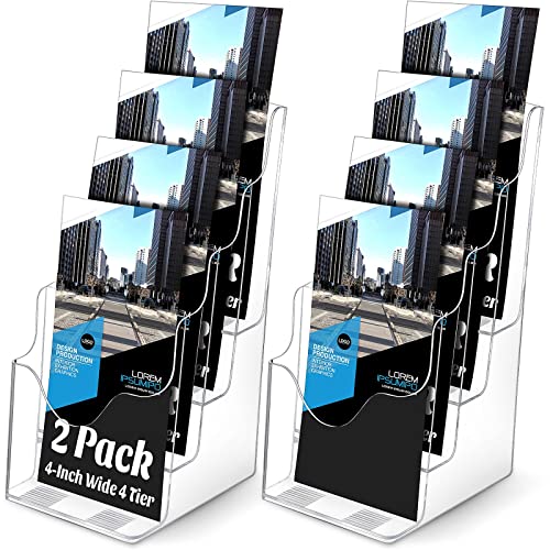 Crtiin 2 Pack 4 Tier Acrylic Brochure Holder 4 X 9 Inch, Clear Display - size: 4 x 9 Inch