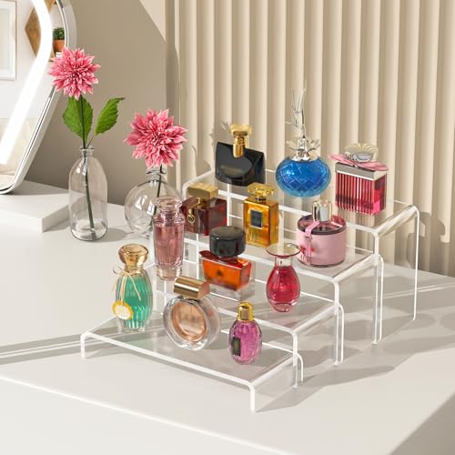10 Pcs Large Acrylic Display Risers (7" L~9" L), Perfume Shelf Organizer