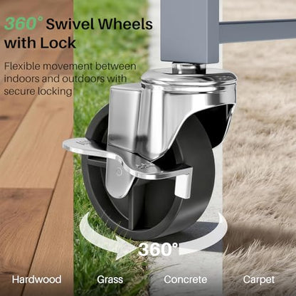 SNTD 3 Tier Rolling Cart, Metal Utility Cart on Wheels, Grey