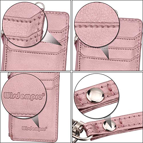 Wisdompro Leather ID Badge Holder Lanyard with Zipper Pocket, Rose Gold - color: Rose Gold, size: Vertical