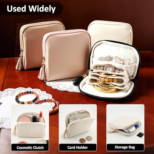 shunmei Mini Zipper Travel Jewelry Case with 5 Individual Pockets, Beige - color: Beige