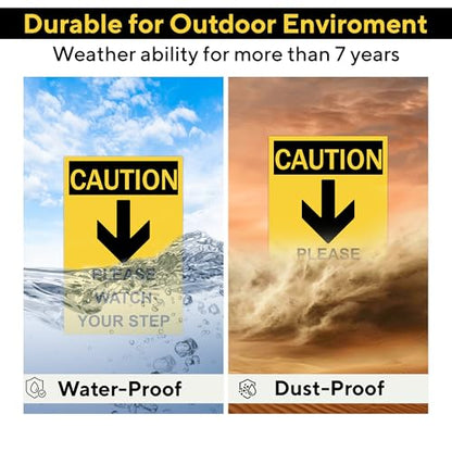 Caution Please Watch Your Step Sign - Rust Free, Caution Warning Signs for Outside, Home and Business - UV Protected, Waterproof and Easy to Install - 2 Pre-drilled Holes - color: Pack of 3, size: 12"x18"