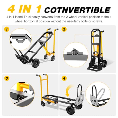 LDHTHOPI 4 in 1 Convertible Hand Truck Dolly, 850Lbs Max Load Capacity - color: Yellow, size: Large-Steel