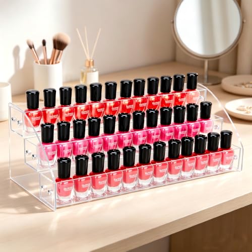 KINGROW Nail Polish Organiser 3 Tier Clear Desktop Rack Easy Assembly - size: 3 Layers