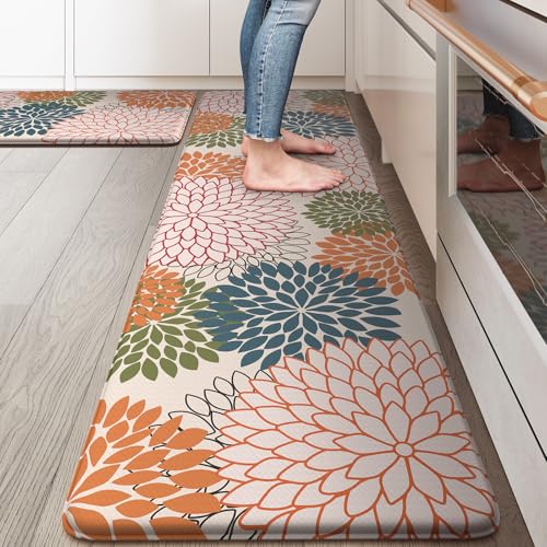 KIMODE Kitchen Rugs and Mats Cushioned Anti Fatigue 2PCS Standing Mat - color: Colorful, size: 17.3" x 59 "+ 17.3" x 29 "--0.47 inches