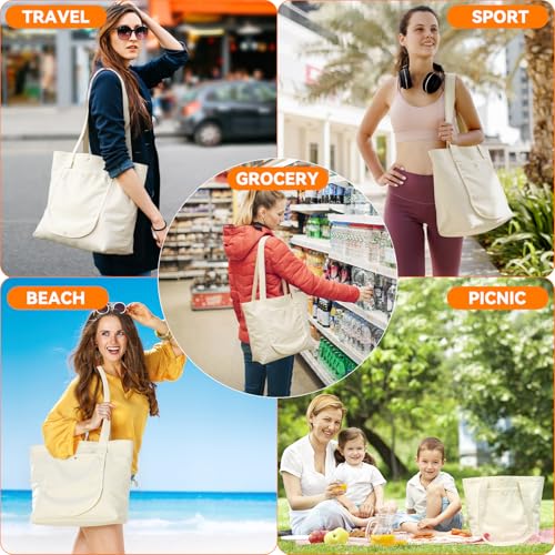 Faylapa 1/3/6 Packs Canvas Tote Bag, Heavy Duty Foldable Reusable Grocery Shopping Bags for Crafts DIY Painting - color: White