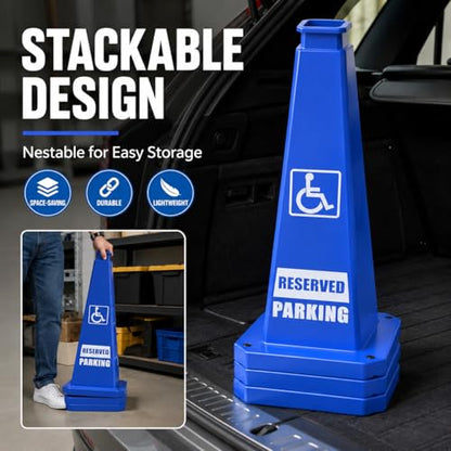 BESEA Reserved Parking Cones 3 Pack, 28 Inch Weighted Parking Cones - color: Blue, size: 28INCH With Caution Sign