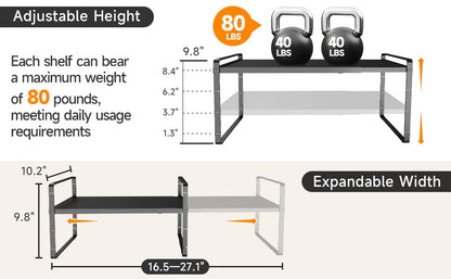 16.5~27.1" Expandable Shelf，1Pack 8.1" Wide Adjustable Height Cabinet Shelves，Black - color: Black, size: 1Pcs // 8''W