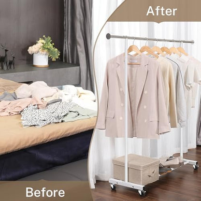 VICERII Clothes Rack, 130LB Capacity Heavy Duty Clothing Rack with Wheels and Bottom Shelf, 52.17 Inch Rolling Racks for Hanging Clothes, Coats, Shirts, Sweaters, Skirts, Dress, White - color: Matte White, size: Single