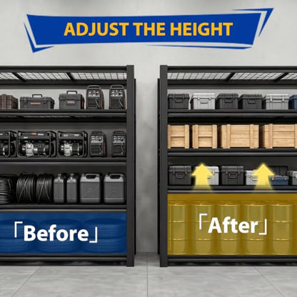 5000LBS 5-Tier Heavy Duty Garage Shelving, 84.01" H x 62.01" W x 24.01" D Adjustable Boltless Metal Storage Rack, Black Industrial Shelving Unit for Warehouse, Basement, Pantry - size: 84.01"H x 62.01"W x 24.01"D