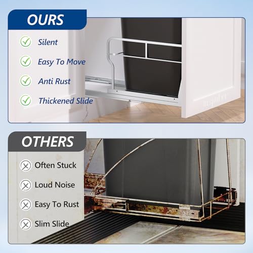Insputer Pull Out Trash Can Cabinet with Soft-Close Slides - size: Single