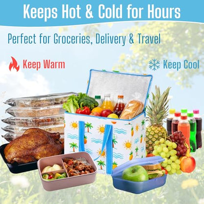 VENO 2 Pack Cooler Bag Insulated Grocery Bags for Food Delivery Heavy Duty - color: Tropical Island, size: 2 Pack
