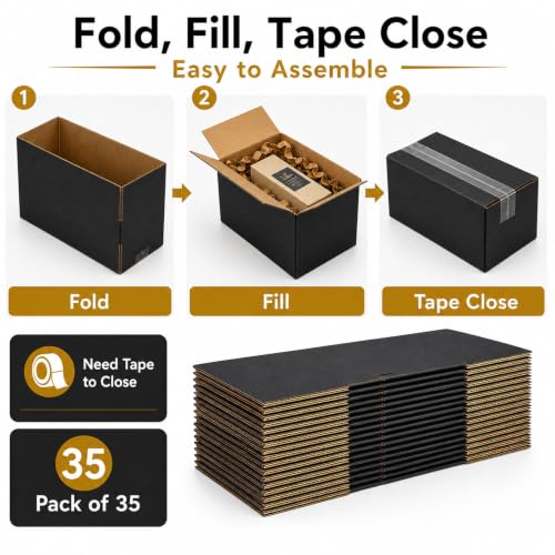 8x5x5 Black Shipping Boxes, Pack of 35 - size: 8"x5"x5"