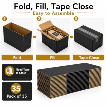 8x5x5 Black Shipping Boxes, Pack of 35 - size: 8"x5"x5"