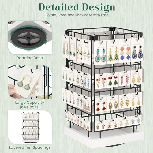 EsLuker.ly Rotating Earring Display Holder Stand for Vendors Selling, White - color: White+Black