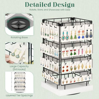 EsLuker.ly Rotating Earring Display Holder Stand for Vendors Selling, White - color: White+Black