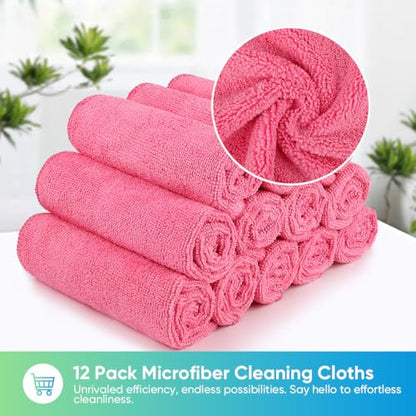 HOMEXCEL Pink Microfiber Cleaning Cloth, Microfiber Towels for Car, 12 Pack - color: Pink