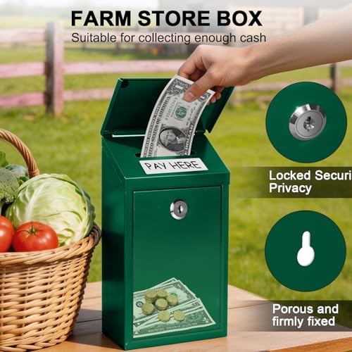CHONOVO Metal Cash Box 10.2" with 2 Magnetic Whiteboard, Green - color: Green