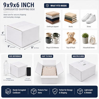 9x9x6 White Shipping Boxes, 25 Pack - size: 9x9x6 Inch
