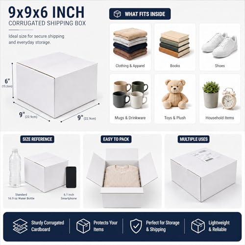9x9x9 White Shipping Boxes, 25 Pack - size: 9x9x9 Inch