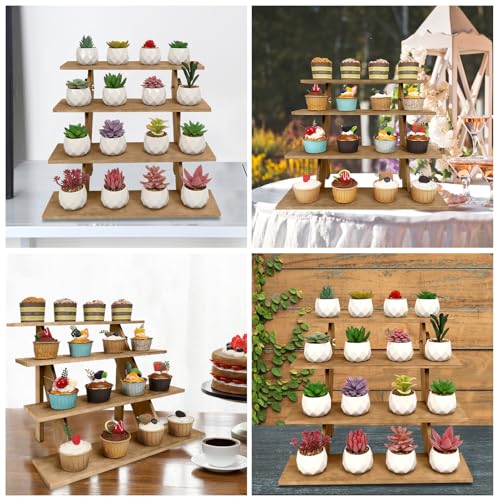 ZYP 4 Tier Wood Cupcake Display Stand, Retail Cookie Display Riser,Brown - color: Brown