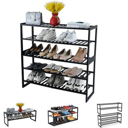 Jripae 5 Tier 32.5*10.5*30.3in Bamboo Shoe Rack for Closet Entryway Bedroom - color: Black, size: 5-tier 32.5*10.5*30.3inch