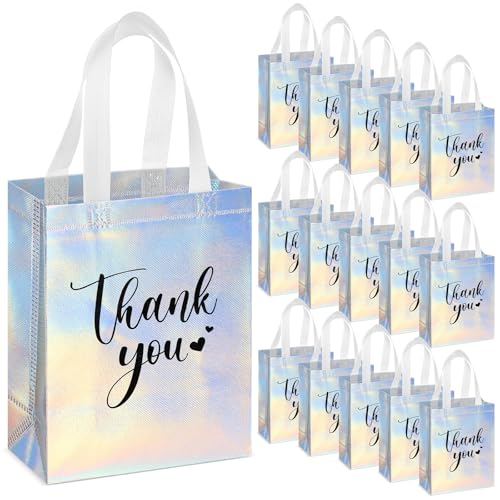 Sweetude 30 Thank You Non Woven Gift Bag, 10 x 8 x 4 Inch, Laser - color: Laser, size: 10 X 8 X 4 Inch