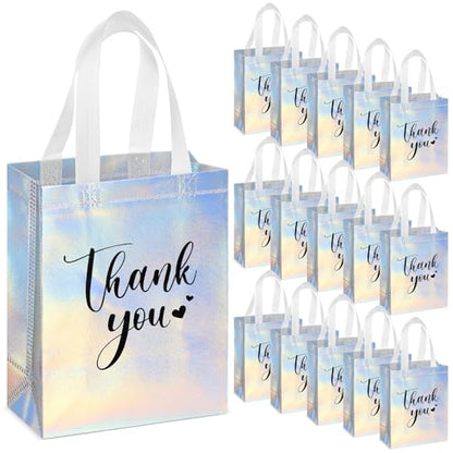 Sweetude 30 Thank You Non Woven Gift Bag, 10 x 8 x 4 Inch, Laser - color: Laser, size: 10 X 8 X 4 Inch