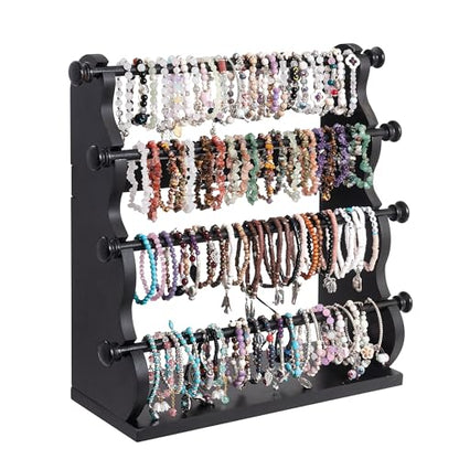 4 Tier Wooden Black Bracelet Holder, Bangle Watch Necklace Display Storage - style: 4 Tier Standing-Black