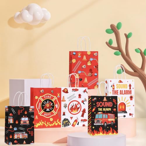 piqiya Fire Truck Party Favor Bags,24pcs Firetruck Gift Treat Goodie Bag for Fire Safety Awareness Events,Firefighter Candy Treat Paper Bag, Gift Bags for Fireman Birthday Party Rescue - color: Firetruck