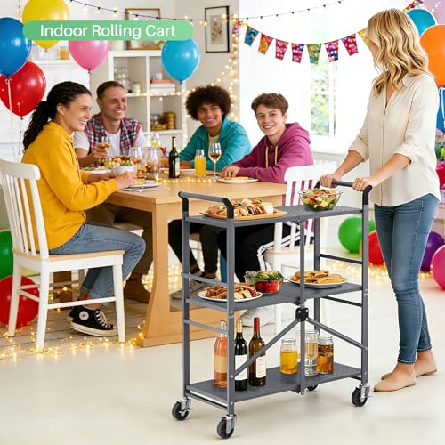 SNTD 3 Tier Rolling Cart, Metal Utility Cart on Wheels, Grey