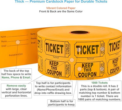 Tacticai 1000 Raffle Tickets, 50/50 Double Roll, Orange - color: A - Double Roll - 1,000 Tickets - Keep - Orange