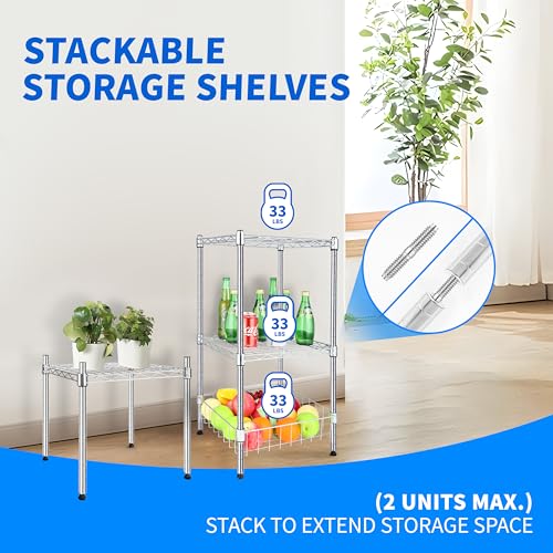 Simple Deluxe 1-Tier Shelving Unit, 15" W x 13.8" D x 15" H Wire Metal Stackable Storage, Chrome, 2 Pack - size: 1-Tier, 15"W x 13.8"D x 15"H, style: 2 Pack
