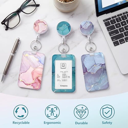 3 Pack Marble Retractable Badge Holder Set with Vertical ID Holder - color: Marble