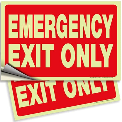 iSYFIX Emergency Exit Only Glow in the Dark Signs, 10x7 Inch, 2 Pack - size: 2 Pk 10x7, style: Sticker Glow