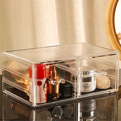 Cq acrylic Clear Stacking Make Up Organizers and Storage With 2 Drawers,4.7" Tall Acrylic Medicine Cabinet Organizer,Plastic Desktop Drawers Organizer for Vanity, Undersink, Kitchen Cabinets,Bathroom - size: 2 Height Drawers