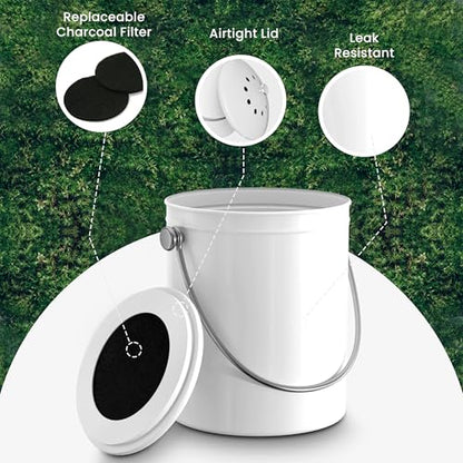 Utopia Kitchen Countertop Compost Bin 1.3 Gallon, Stainless Steel, White - color: White, size: 1.3 Gallon (Pack of 1)