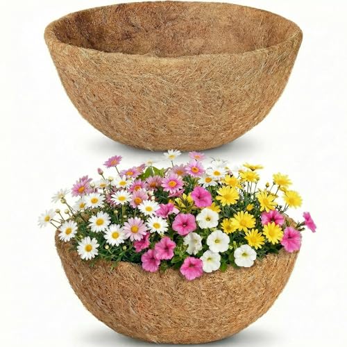 HFHOME 2PCS 14" Round Coco Liner, 14 inch Coco Fiber Replacement Liners for Hanging Basket - color: 2pc, size: 14-inches