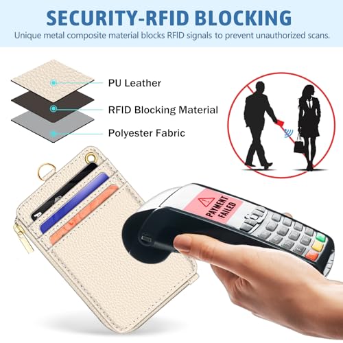 Piefly Beige Lanyard Wallet with ID Badge Holder, Small Slim RFID Keychain - color: A-white