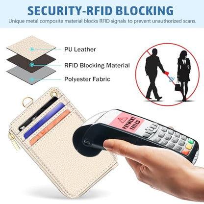 Piefly Beige Lanyard Wallet with ID Badge Holder, Small Slim RFID Keychain - color: A-white
