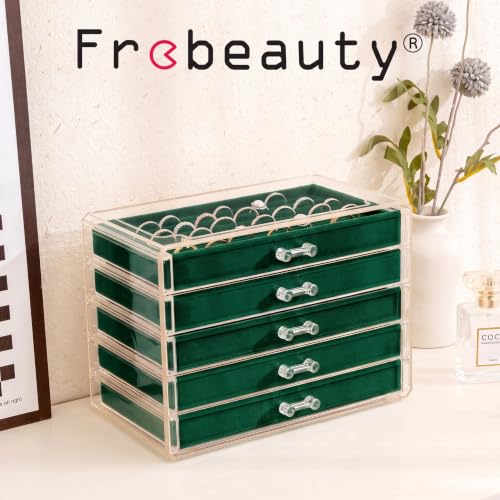 Frebeauty Acrylic Jewelry Box,5-Layer Jewelry Organizer with Drawers - color: Blackish Green
