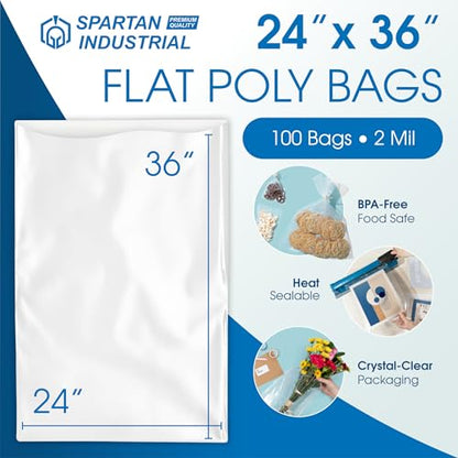 24" X 36" Open-End Flat Poly Bags (100 Count) No Adhesive Strip - 2 Mil - size: 24" X 36"