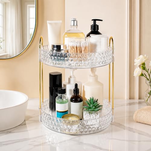 Large Capacity Rotating Makeup Organizer Perfume Stand Holder, 2 Tier Clear - color: Clear, size: 2 Tier (Standard)