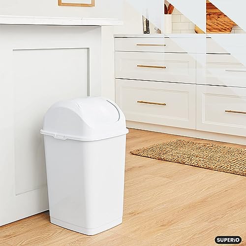 Superio Kitchen Trash Can with Swing Top Lid 9 Gallon Slim Waste Bin 37 Qt Sturdy Plastic Garbage Can Medium Recycling Bin for Office, Bathroom, Under Counter, Dorm, Bedroom (White-2 Pack) - size: 9 Gallon, style: 2 Pack